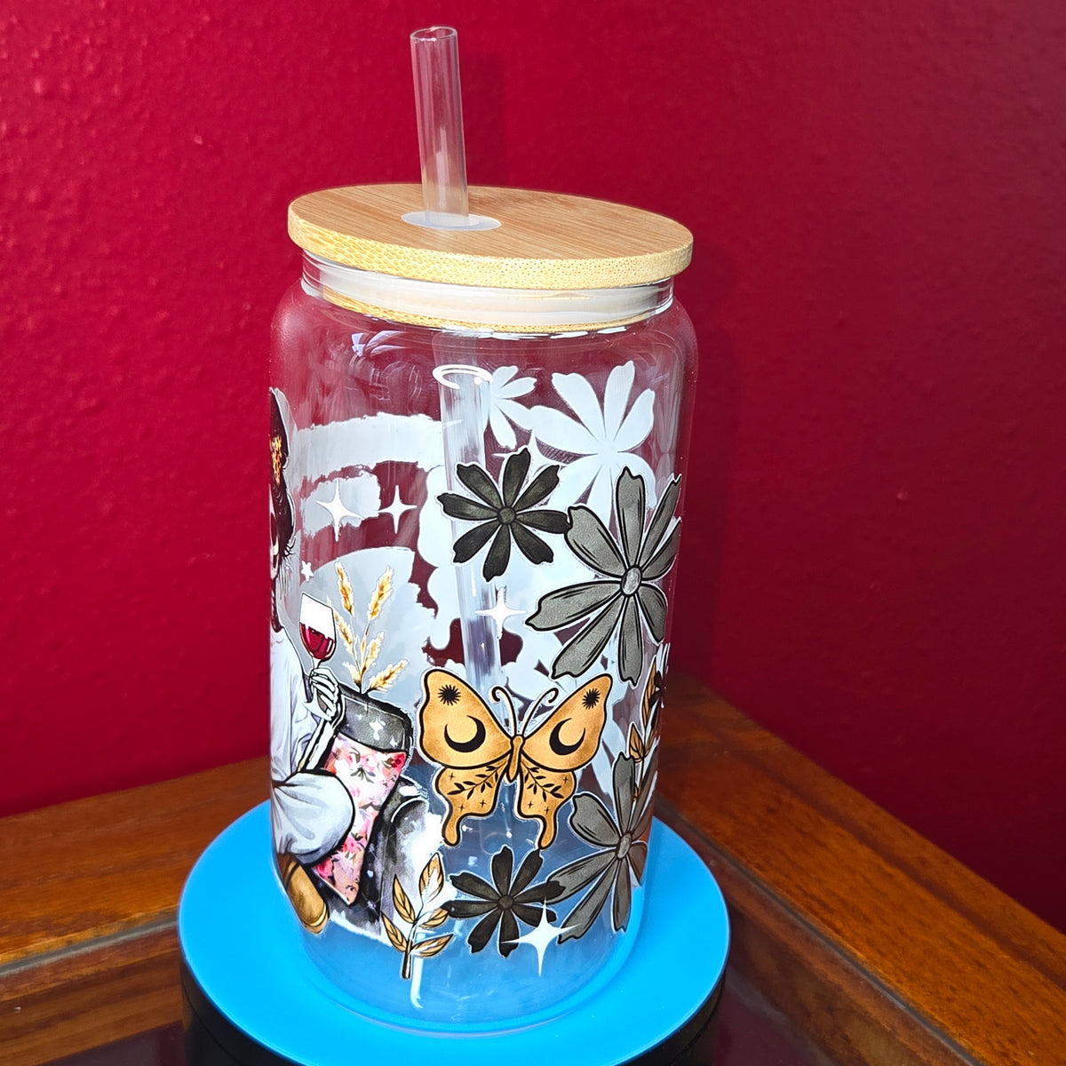 16oz Glass Can w/ Lid and Straw - Anit-Social Club