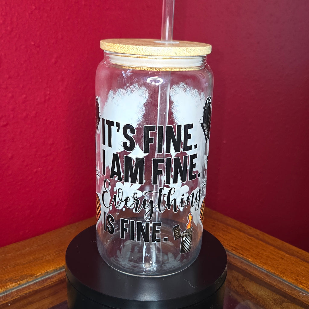 16oz Glass Can w/ Lid and Straw - It's Fine