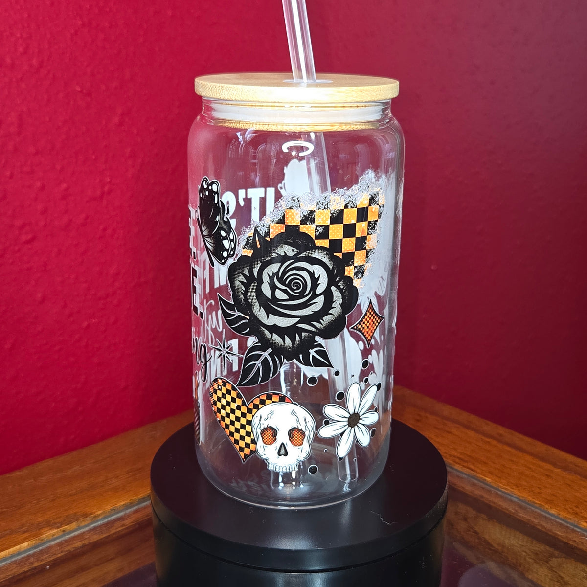16oz Glass Can w/ Lid and Straw - It's Fine