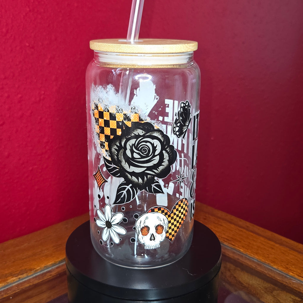 16oz Glass Can w/ Lid and Straw - It's Fine